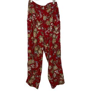 Vintage Red Floral Pants 27 Inch High Waist Cottagecore By Manor House